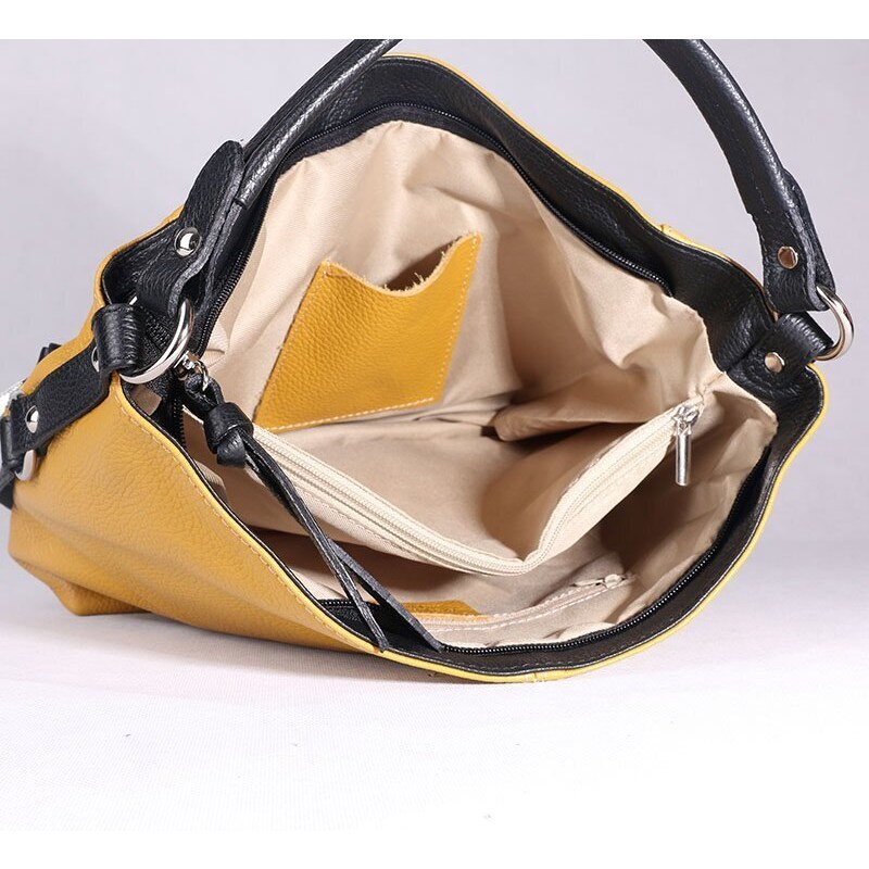 Italské dámské kožené kabelky na rameno Mirabela žlutá s černou