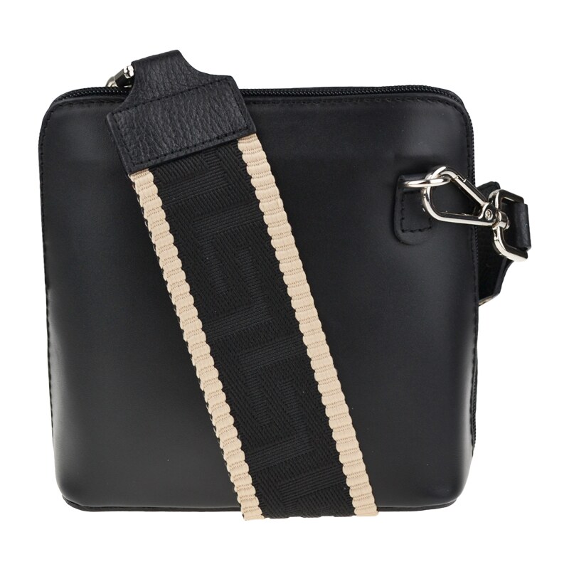 Černá kožená italská crossbody kabelka Grana Nera s přídavným