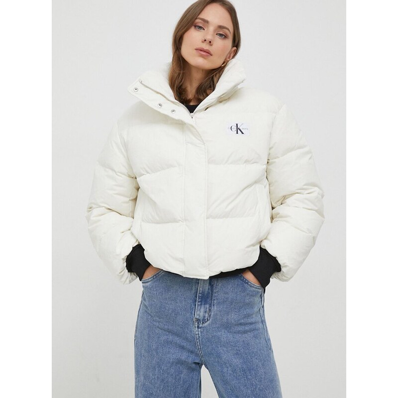 Péřová bunda Calvin Klein Jeans dámská, béžová barva, zimní, oversize