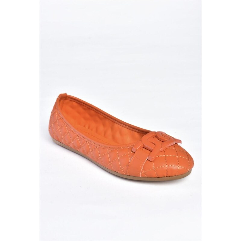 Fox Shoes P250005209 Women's Orange Quilted Buckle Daily Womens Flats