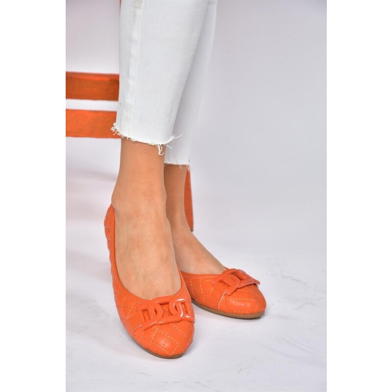 Fox Shoes P250005209 Women's Orange Quilted Buckle Daily Womens Flats
