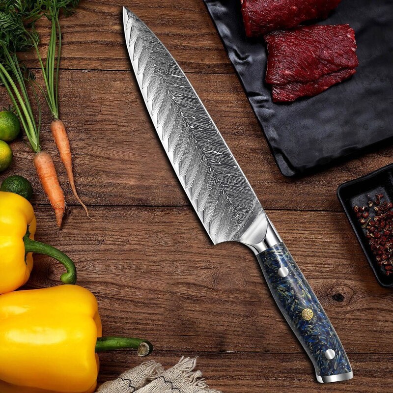 MARMITON Naoto japonský kuchařský damaškový nůž 20cm rukojeť modrá pryskyřice VG10 UX