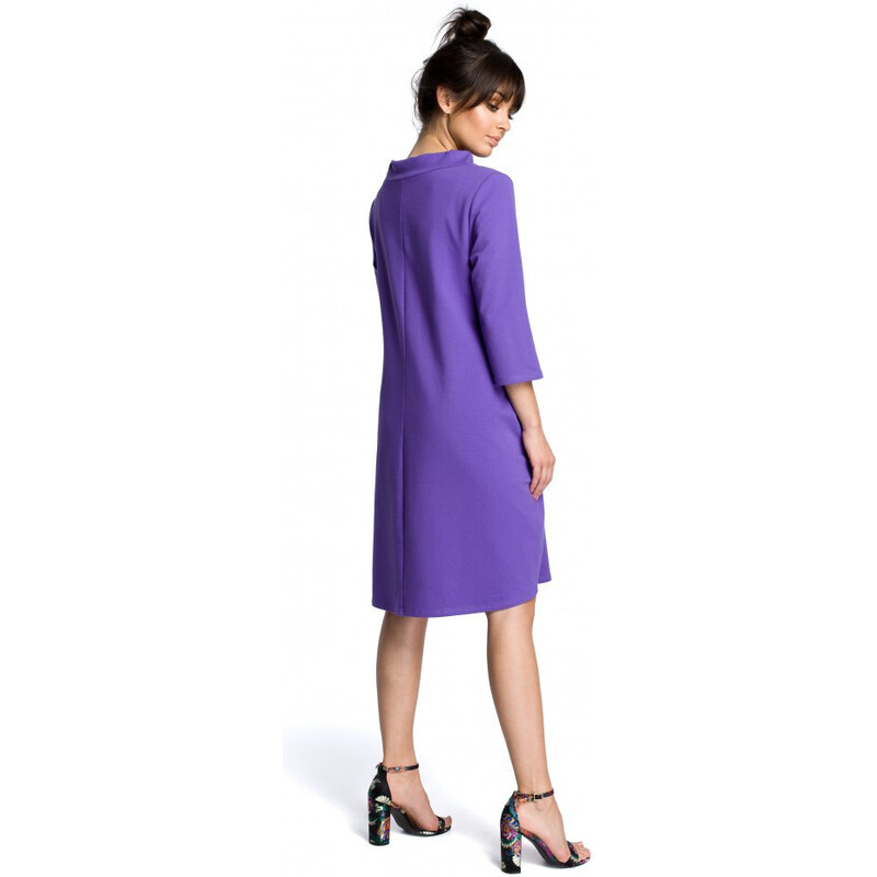 BE B070 Oversized šaty s páskem na zavazování - fialové