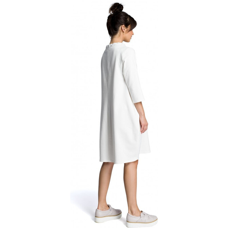 šaty s páskem na zavázání ecru barva model 18001776 - BeWear