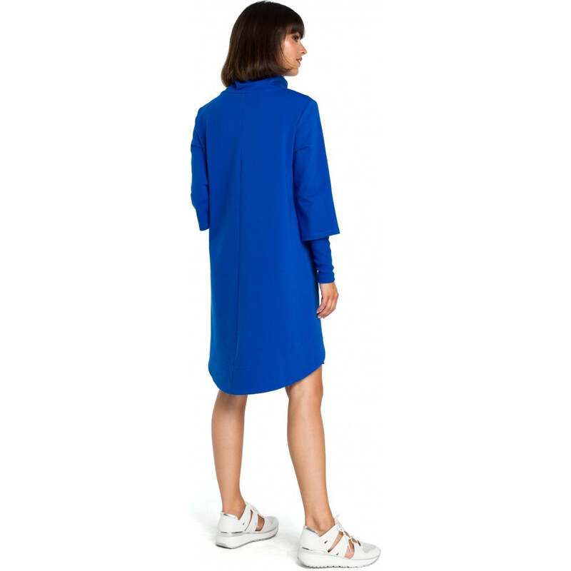 BeWear B089 Asymetrické šaty s rolovaným výstřihem - královská modř