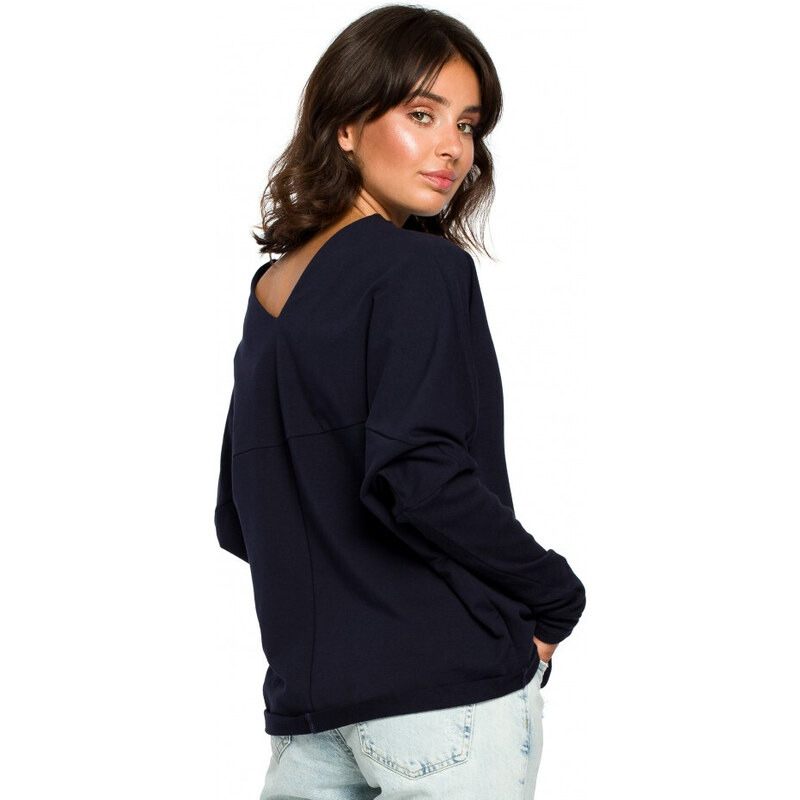 model 18001901 Oversized top s výstřihem do V na zádech tmavě modrý - BeWear