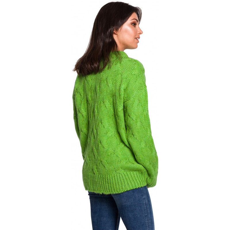 BK038 Pletený plisovaný svetr - zelený