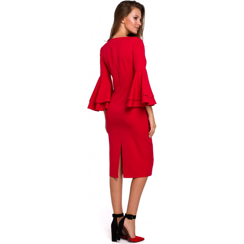 K002 Plášťové šaty s volánkovými rukávy - červené