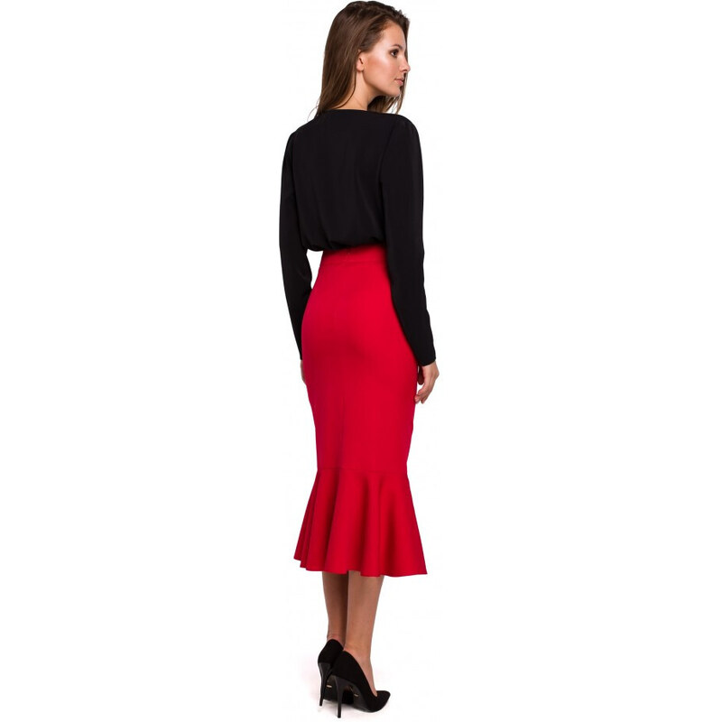 Makover K025 Volánová tužková sukně - červená