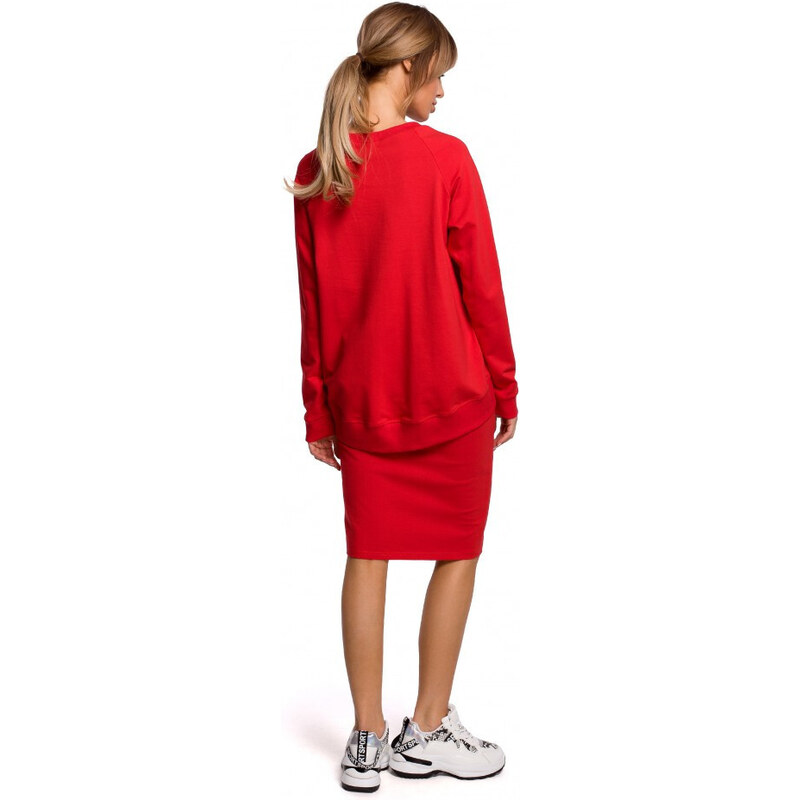 Moe M494 Elastická tužková sukně s pruhem s logem - červená