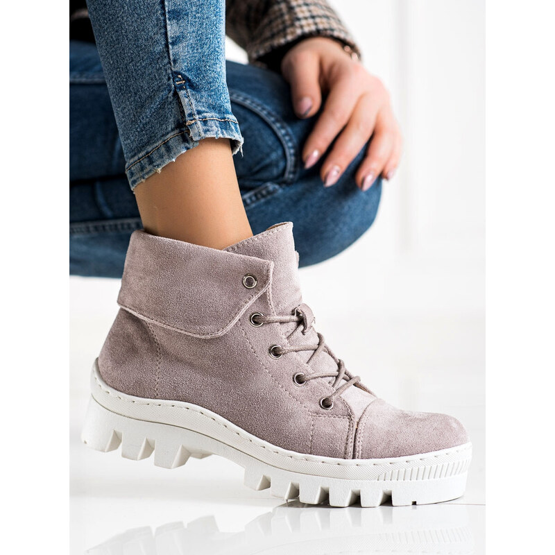 S. BARSKI Trendy kotníčkové boty dámské fialové na plochém podpatku