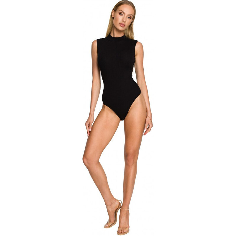 M697 High neck sleeveless bodysuit - black