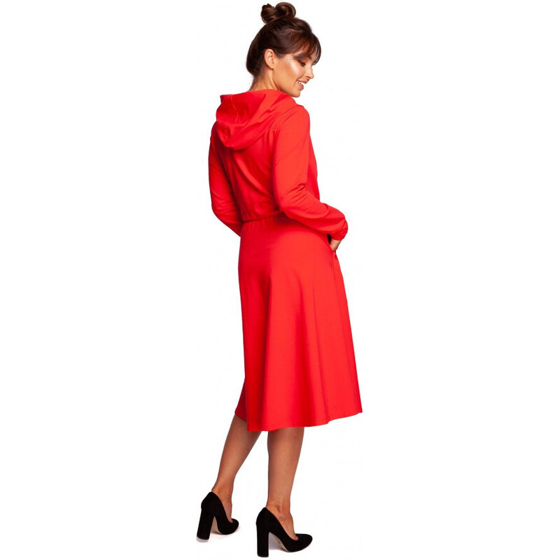 BeWear B245 Rozšířené šaty se zavinováním a kapucí - červené