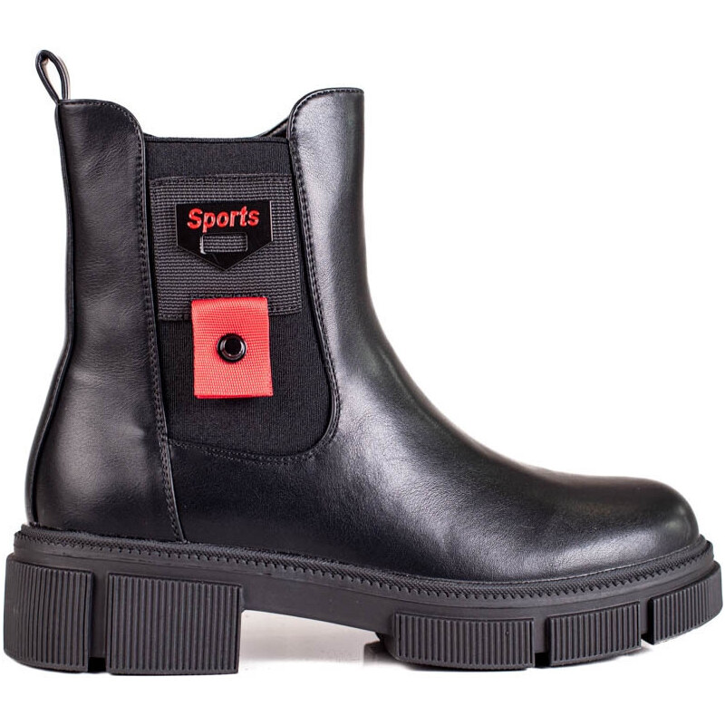 Moderní dámské černé kotníčkové boty na plochém podpatku