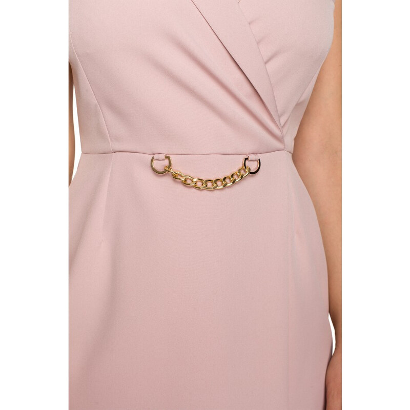 K149 Blejzrové šaty s ozdobným řetízkem - krepová růžová