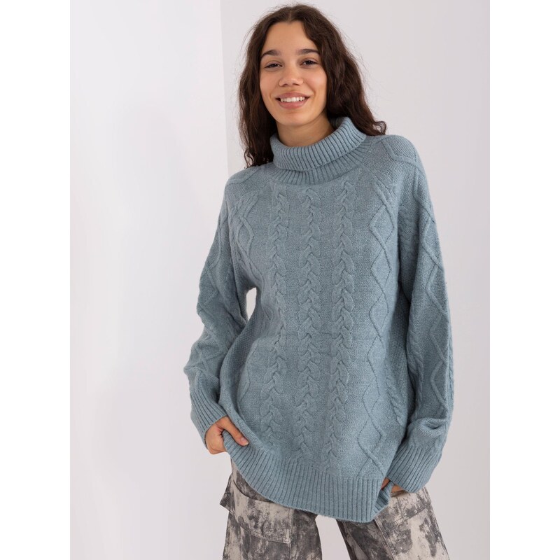 ITALY MODA MODRO-ŠEDÝ ROLÁK S COPÁNKOVÝM VZOREM --GREY-BLUE Světle modrá