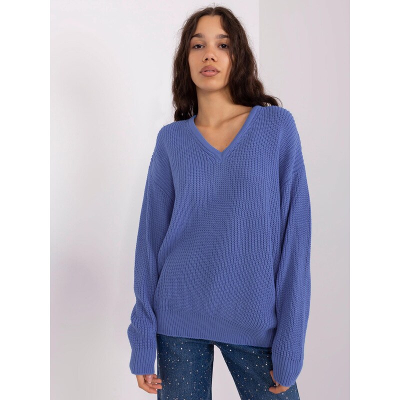 Fashionhunters Tmavě modrý oversize svetr s vlnou
