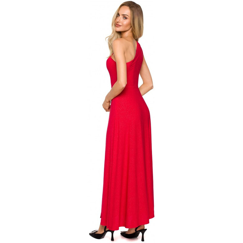 Moe M718 Maxi šaty na jedno rameno - červené