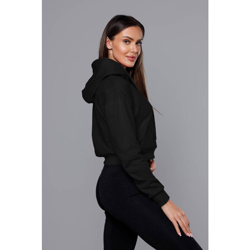 Krátká černá tepláková mikina s kapucí model 18378818 - J.STYLE