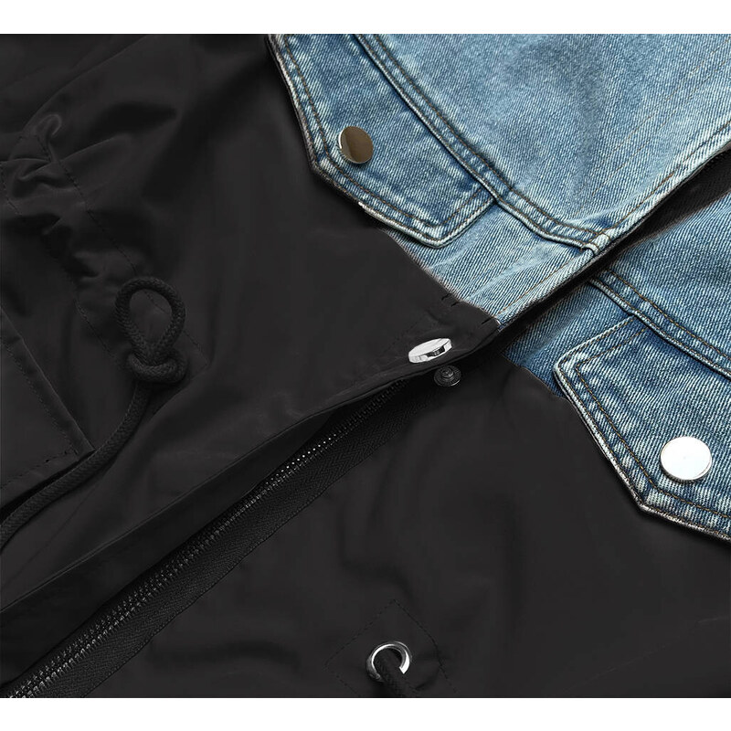 S'WEST Světle modro-černá volná džínová bunda z různých spojených materiálů (B9791-5001)