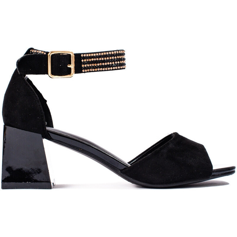 Trendy sandály dámské černé na širokém podpatku