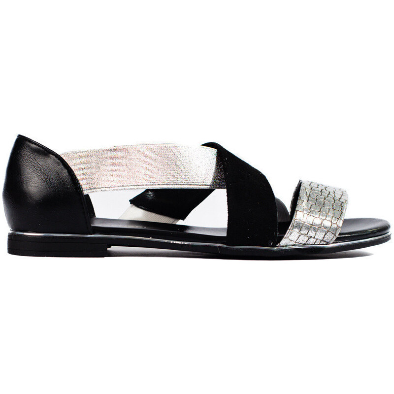 Designové dámské černé sandály bez podpatku