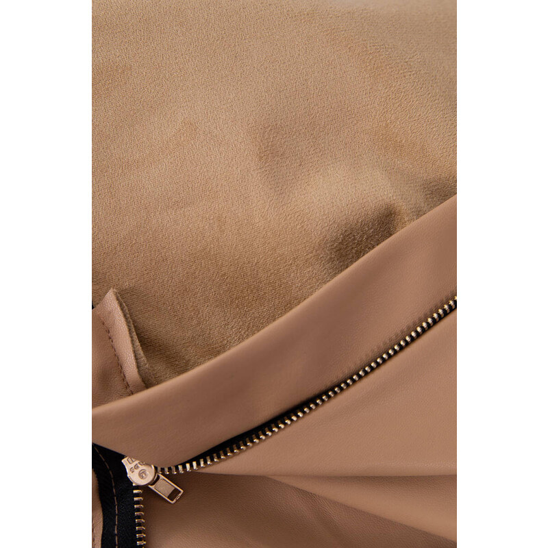 K-Fashion Kožené kalhoty zavazované vpředu v béžové barvě