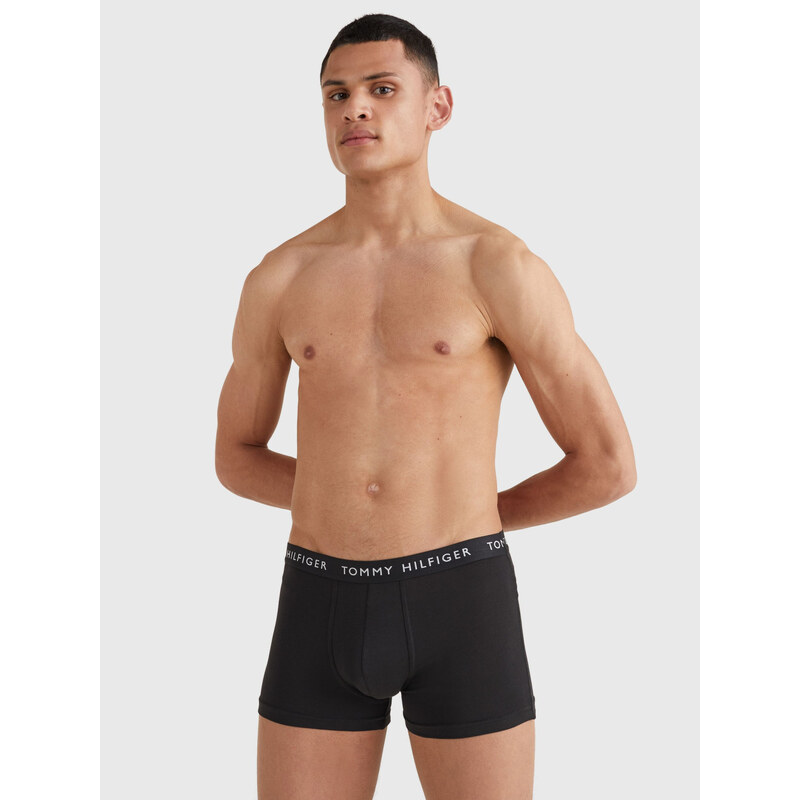 Pánské trenky 3-PACK LOGO WAISTBAND ESSENTIAL TRUNKS UM0UM022030XK bílá/šedá/černá - Tommy Hilfiger