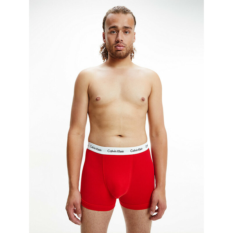 Pánské trenky 3 Pack Trunks Cotton Stretch 0000U2662GI03 bílá/červená/modrá - Calvin Klein