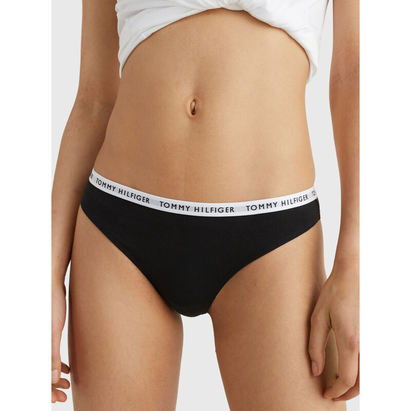 Dámská tanga 3-PACK LOGO WAISTBAND THONGS UW0UW028290TF šedá/bílá/černá - Tommy Hilfiger