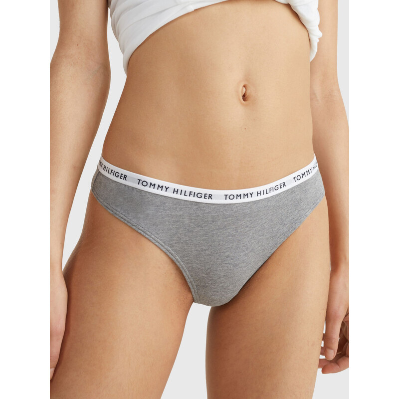 Dámská tanga 3-PACK LOGO WAISTBAND THONGS UW0UW028290TF šedá/bílá/černá - Tommy Hilfiger