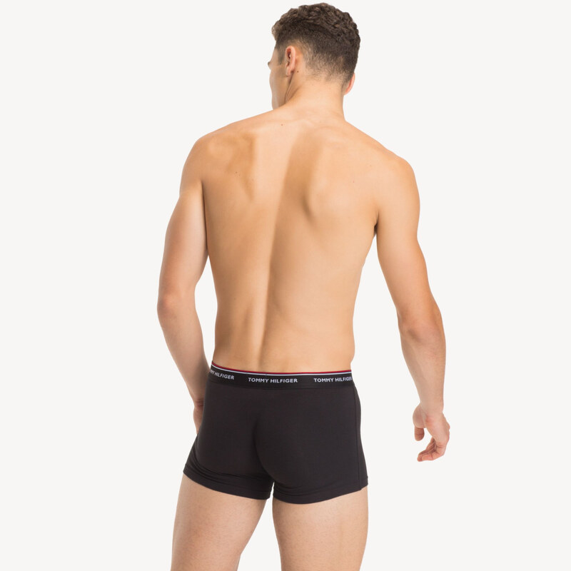 Pánské trenky 3-PACK PLUS CONTRAST LOGO WAISTBAND TRUNKS 1U87905252004 černá/šedá/bílá - Tommy Hilfiger