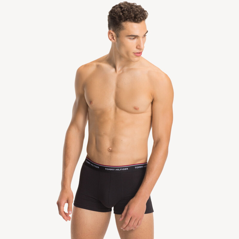 Pánské trenky 3-PACK PLUS CONTRAST LOGO WAISTBAND TRUNKS 1U87905252004 černá/šedá/bílá - Tommy Hilfiger