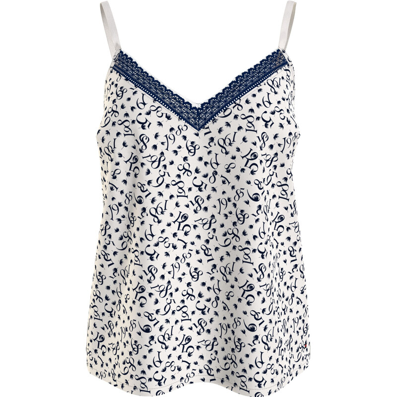 Dámský pyžamový top WOVEN CAMI PRINT UW0UW05006 02X bílý s potiskem - 113503532