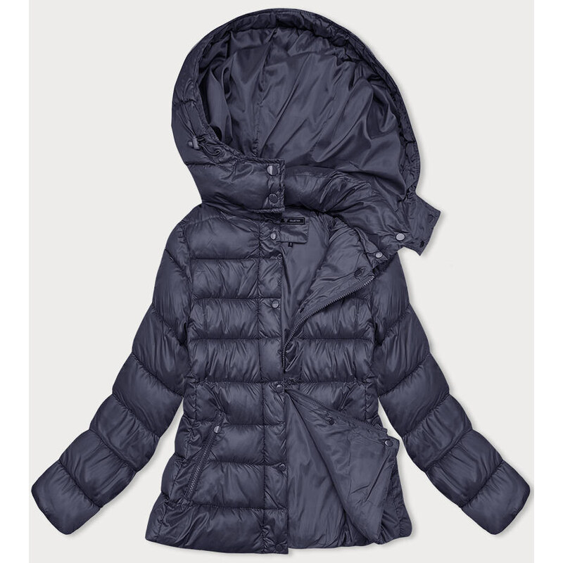 W COLLECTION Dámská prošívaná zimní bunda s kapucí v tmavě modré barvě 107743069