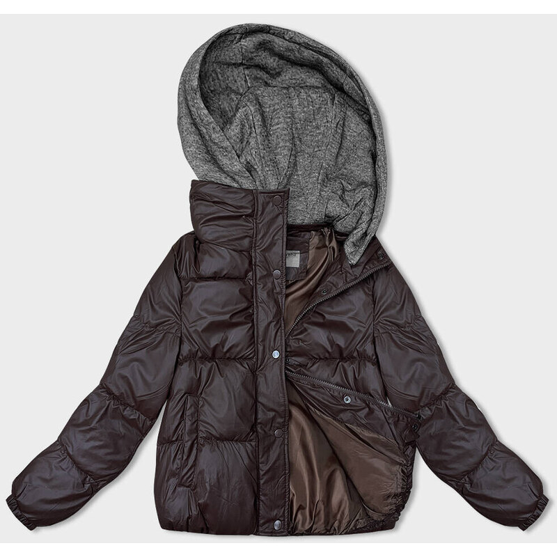 S'WEST Hnědá dámská zimní bunda s látkovou kapucí (B8213-14)