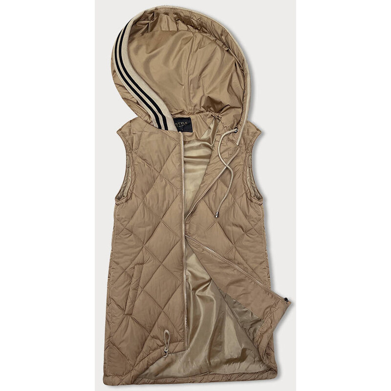 Tmavě béžová vesta s ozdobnou kapucí model 18942046 - J.STYLE