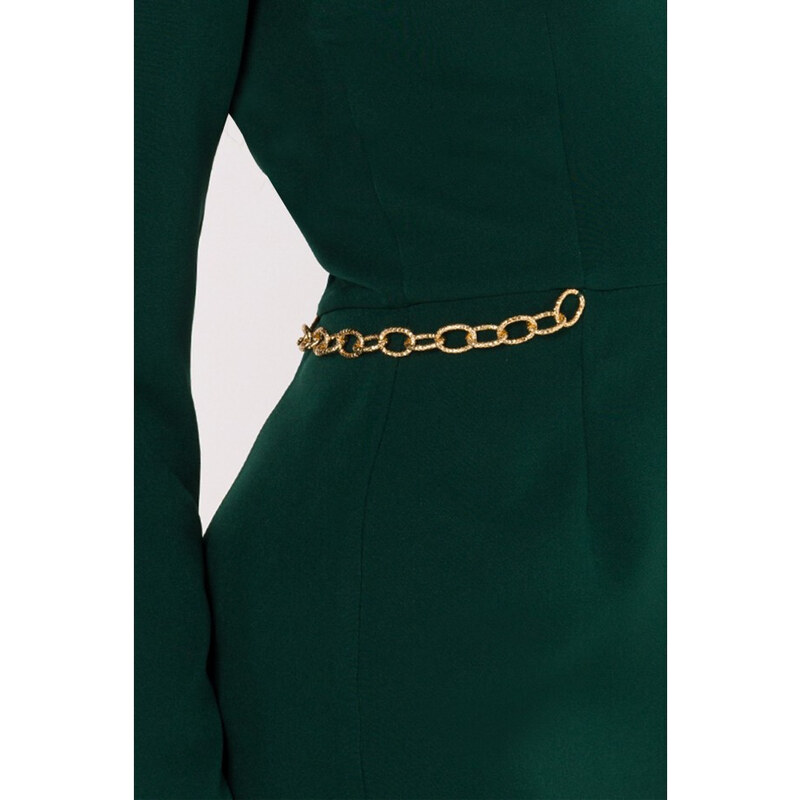 K178 Plášťové šaty s asymetrickým výstřihem - lahvově zelené