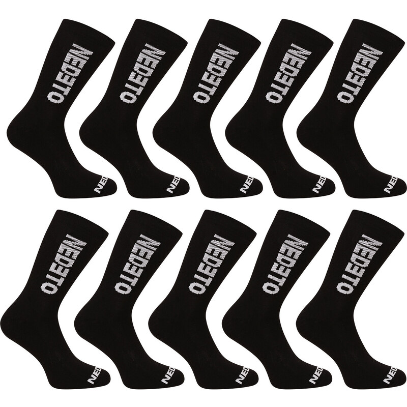 10PACK ponožky Nedeto vysoké černé (10NDTP001-brand)
