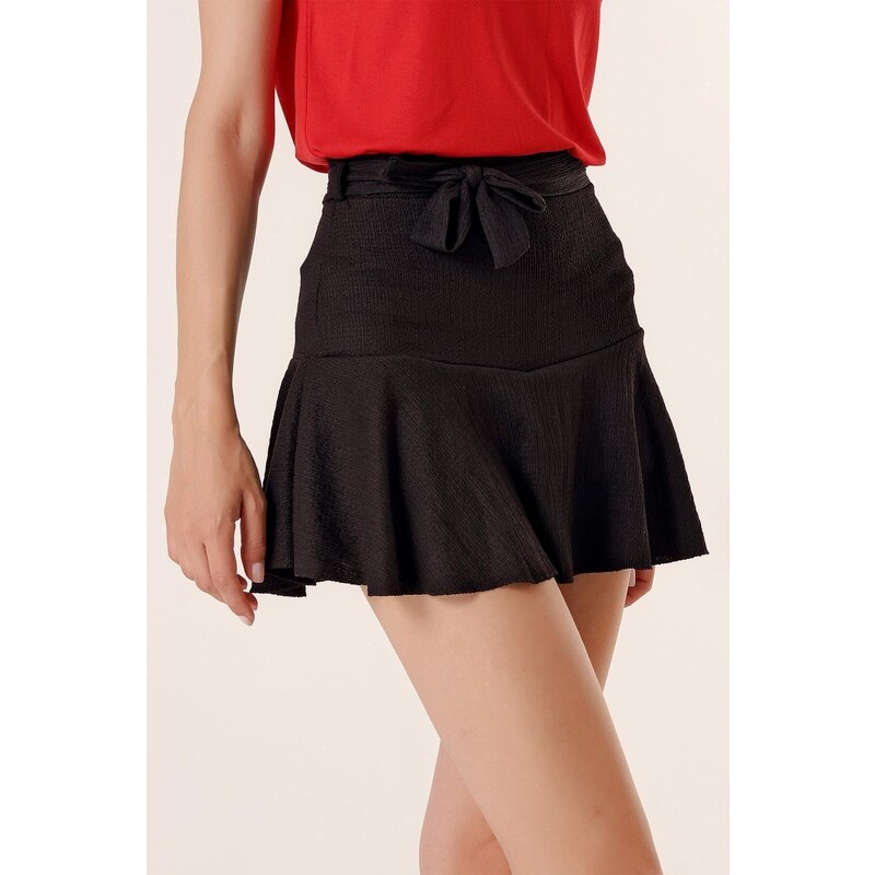 By Saygı Belted See-through Short Skirt Black