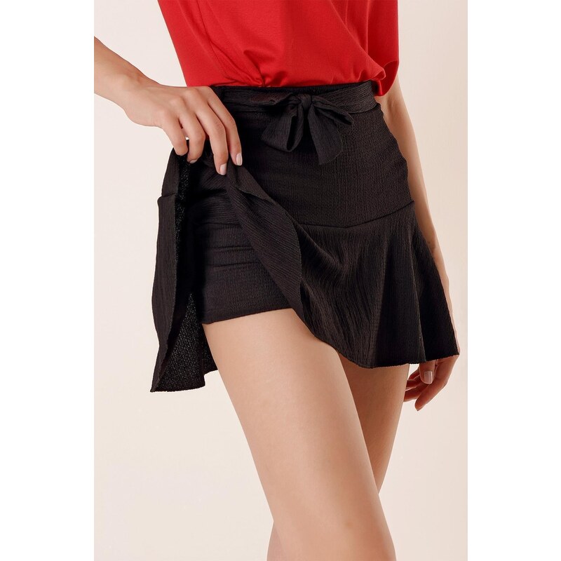 By Saygı Belted See-through Short Skirt Black