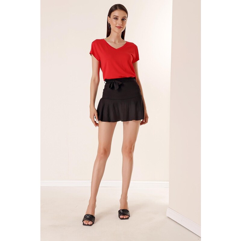 By Saygı Belted See-through Short Skirt Black