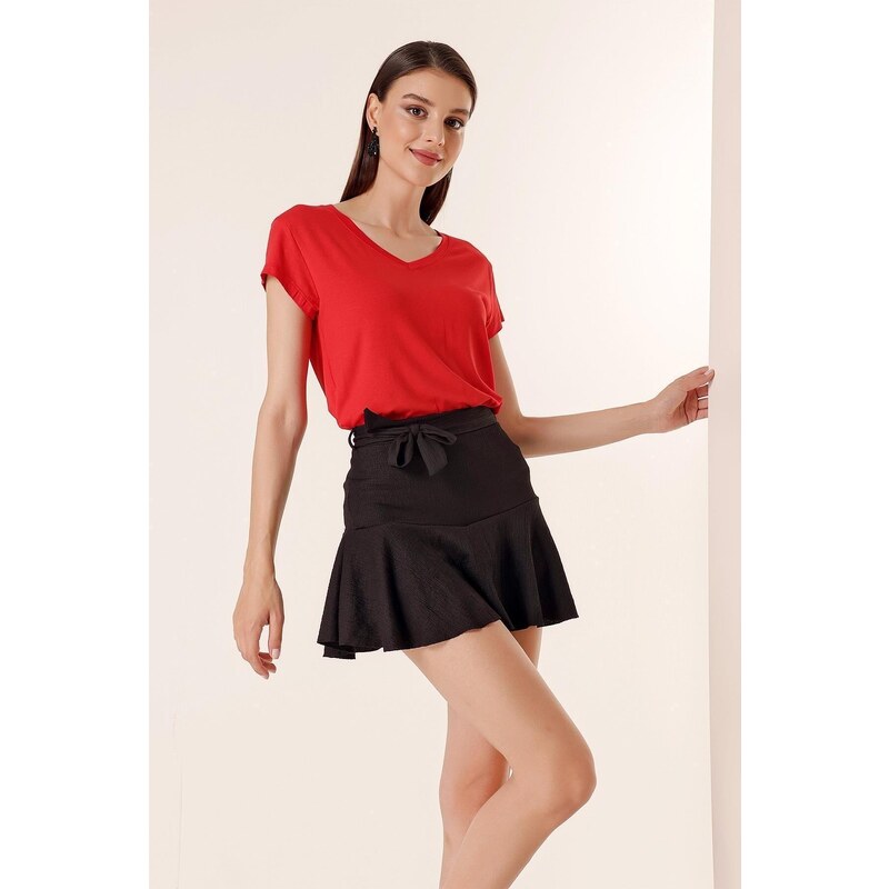 By Saygı Belted See-through Short Skirt Black