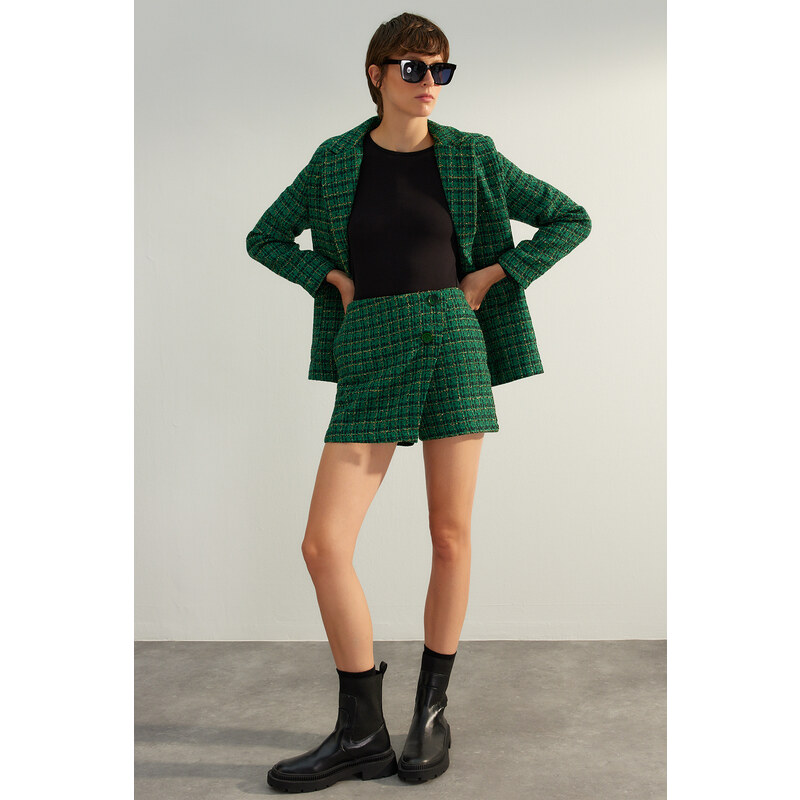 Trendyol Green Premium Lurex Tweed Fabric Woven Shorts Skirt