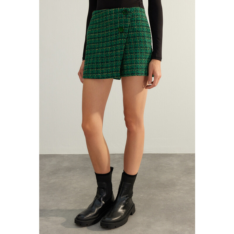 Trendyol Green Premium Lurex Tweed Fabric Woven Shorts Skirt