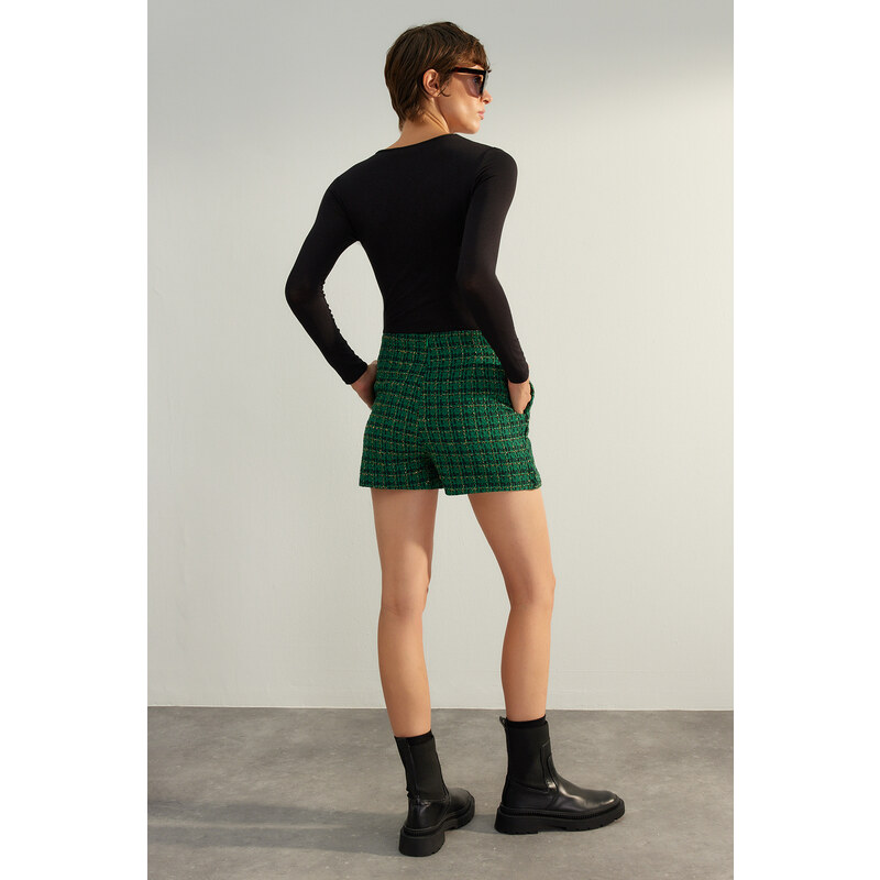 Trendyol Green Premium Lurex Tweed Fabric Woven Shorts Skirt