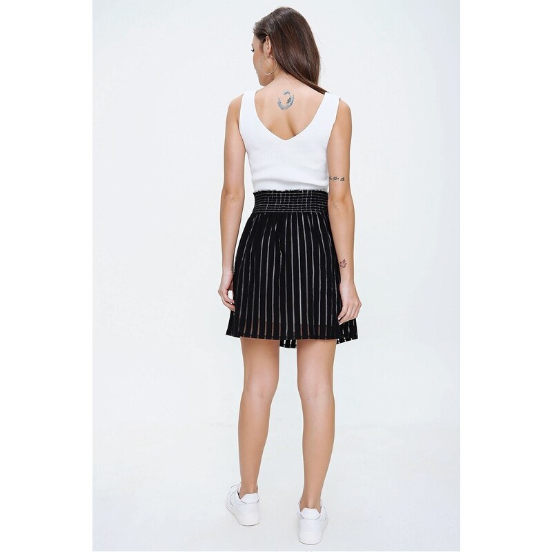By Saygı Striped Lined Skirt with Elastic Waist
