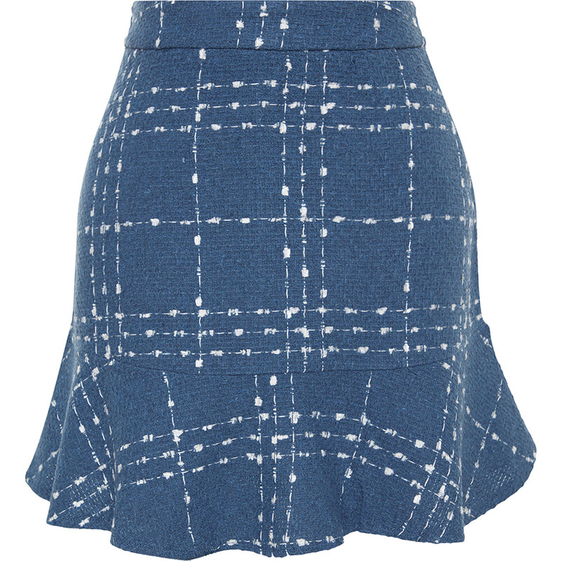 Trendyol Navy Blue Flounced Tweed Fabric Mini Woven Skirt