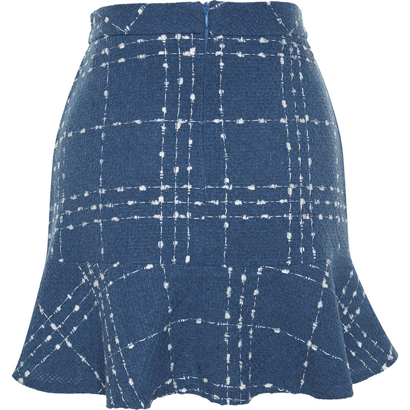 Trendyol Navy Blue Flounced Tweed Fabric Mini Woven Skirt