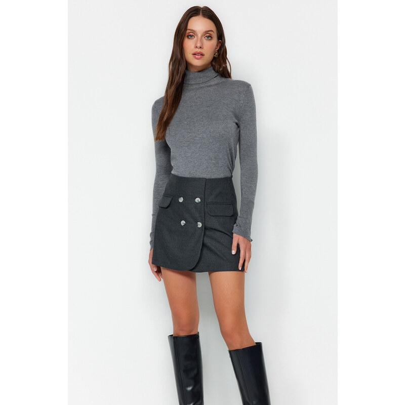 Trendyol Black Button Detailed Woven Shorts Skirt 107068482